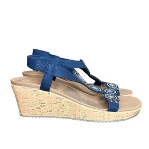 Skechers Cali Beverlee Blue Wedge Sandals with strappy Design Women’s Size 8